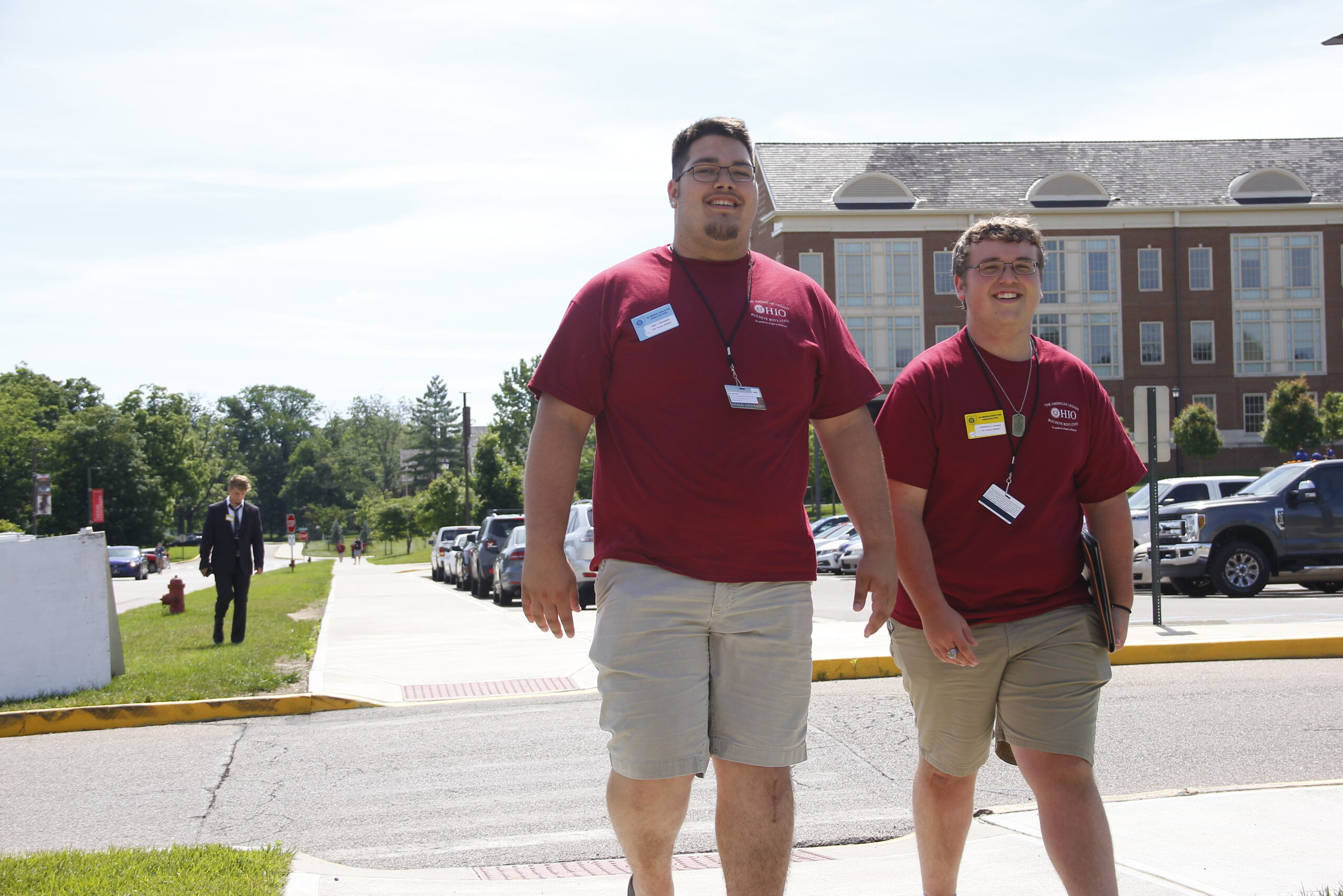 Two delegates walking together outside